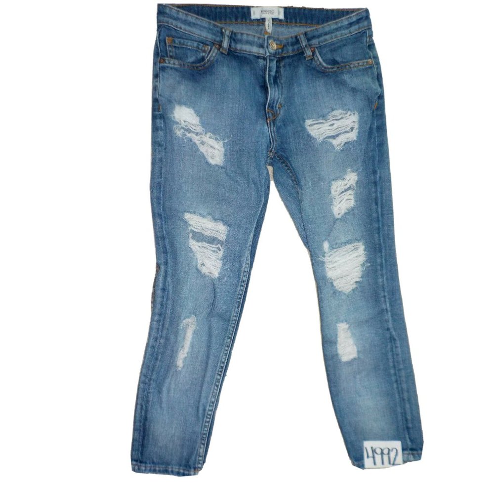 Mango Denim Capris Nancy Relaxed Cropped Destroyed Skinny Blue Womens (29 x 24)
